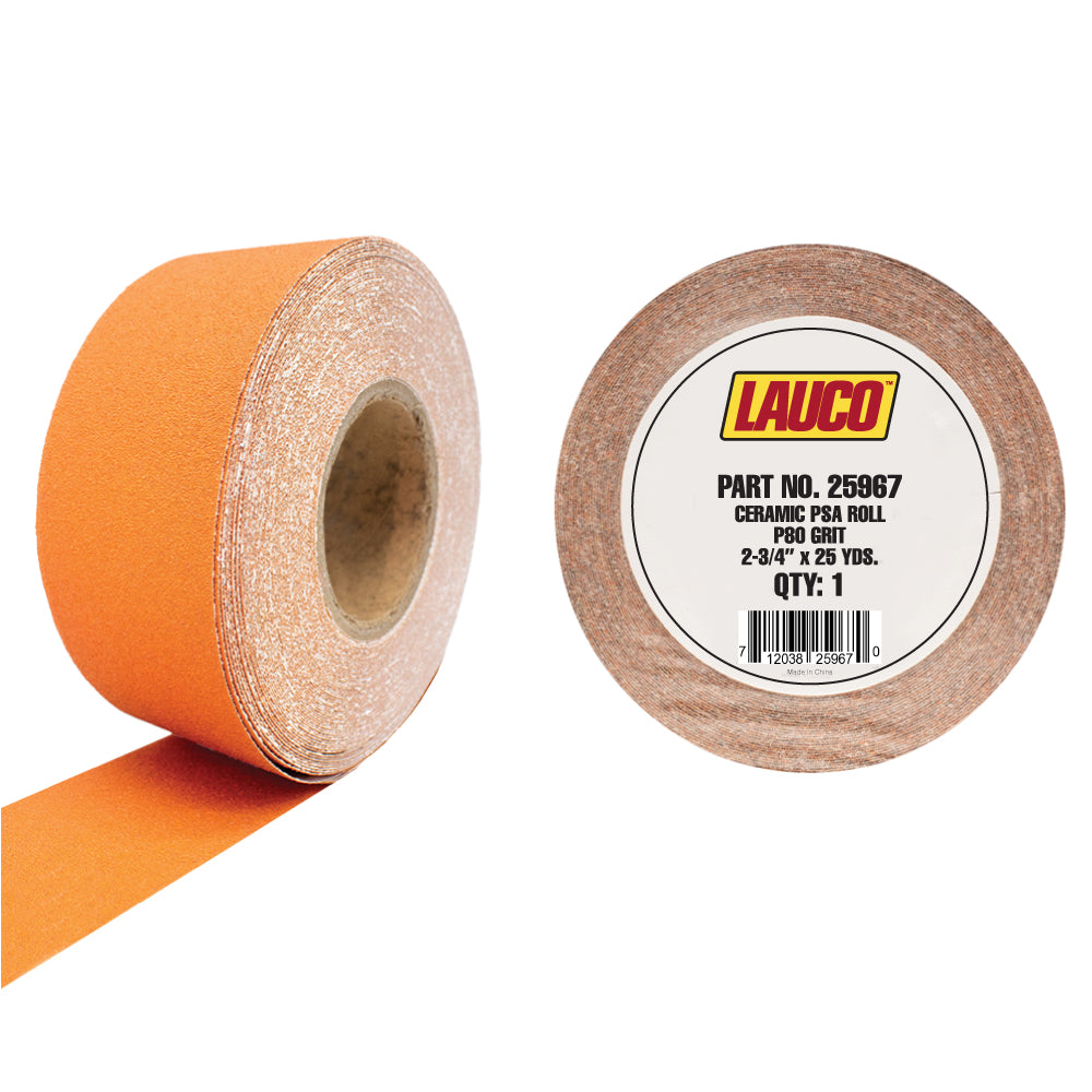 LAUCO 2.75-inch x 25-yard ceramic PSA sanding roll for professional surface preparation.