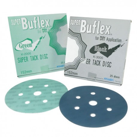 Kovax EA.193-1534 Super Buflex Discs – Black K-3000 grit, 6" diameter with 7 holes, ultra-flexible sanding discs for topcoat finishing.