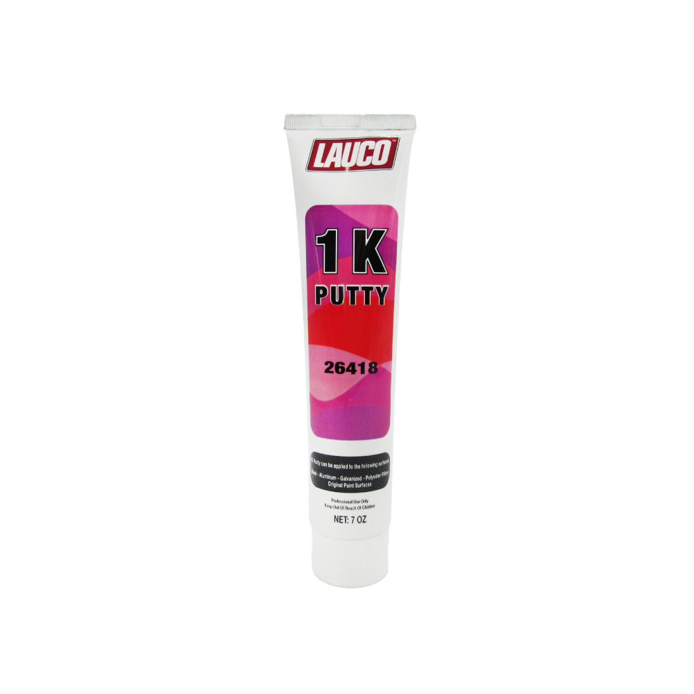 LAUCO 1K Putty 7 oz tube for automotive surface repairs and refinishing, labeled with product code 26418.