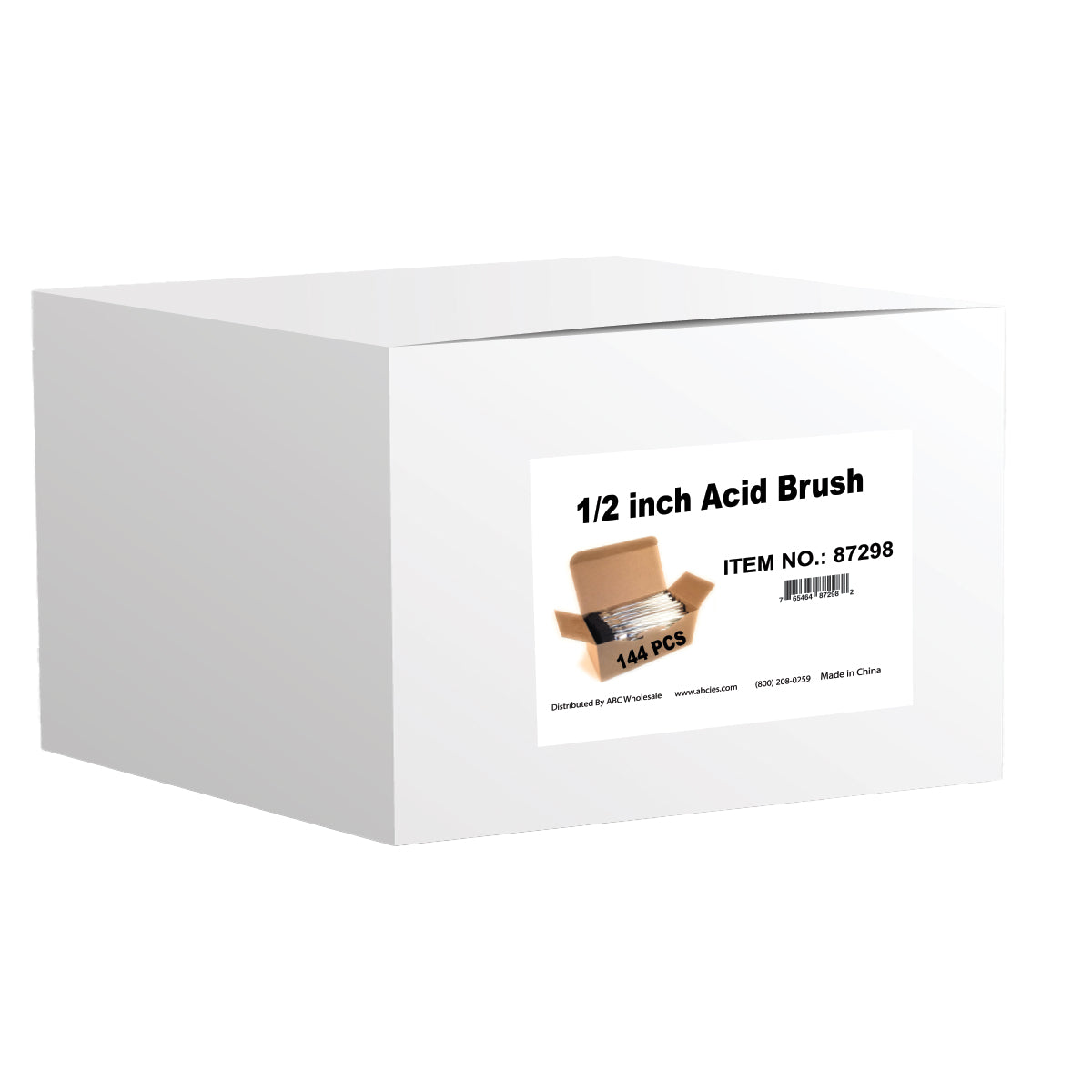 White box labeled 1l2 inch Acid Brush containing 144 brushes