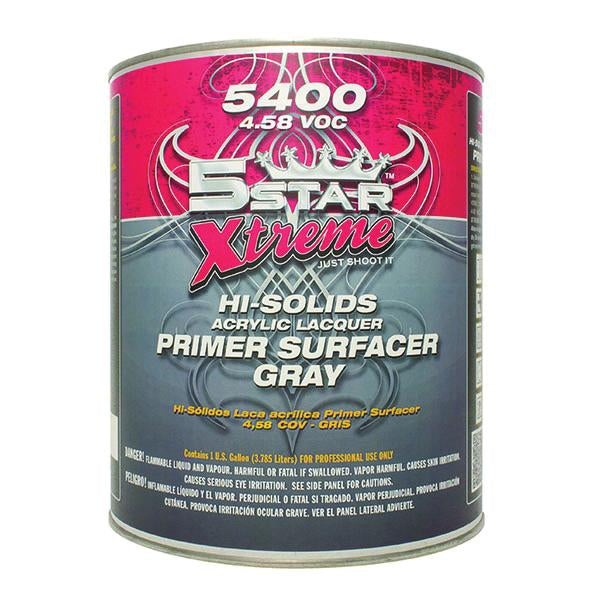 5Star Xtreme 5400 Hi-Solids Acrylic Lacquer Gray Primer Surfacer – 1 Gallon for automotive and industrial refinishing