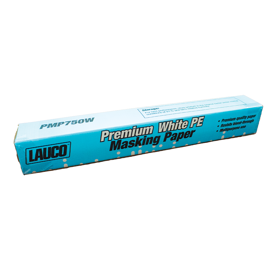 PMP750W-18 White PE Masking Paper (18 Inches x 750 Inches), designed for automotive, industrial, and refinishing applications, ensuring superior bleed-through resistance, excellent adhesion, and durability.