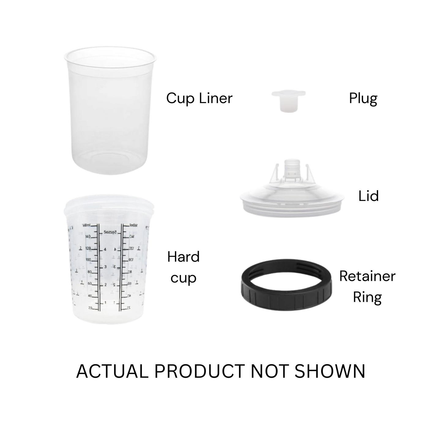 DPC Disposable Paint Cup Each with liners, lids, filters, and measuring cups – available for automotive and industrial spray painting