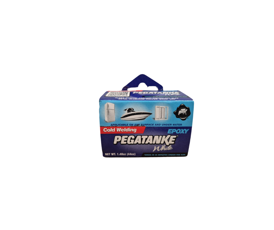 PEGATANKE Epoxy White – high-performance cold welding adhesive in a 1.48 OZ container, designed for invisible bonding on metal, plastic, wood, and glass.