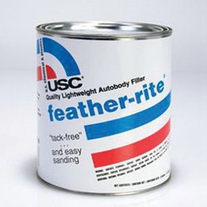 USC 21335 Feather-Rite Lightweight Body Filler (1 Quart), a premium-grade polyester filler designed for seamless repairs and superior adhesion, ensuring smooth spreading and pinhole resistance.