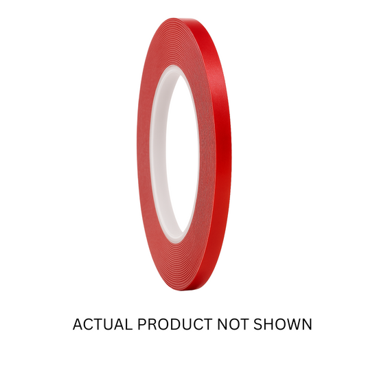 Red acrylic foam double-sided tape. The tape is wound around a white plastic core, and the roll is standing upright. This type of tape is often used for mounting, bonding, and sealing applications due to its strong adhesive properties and durability.