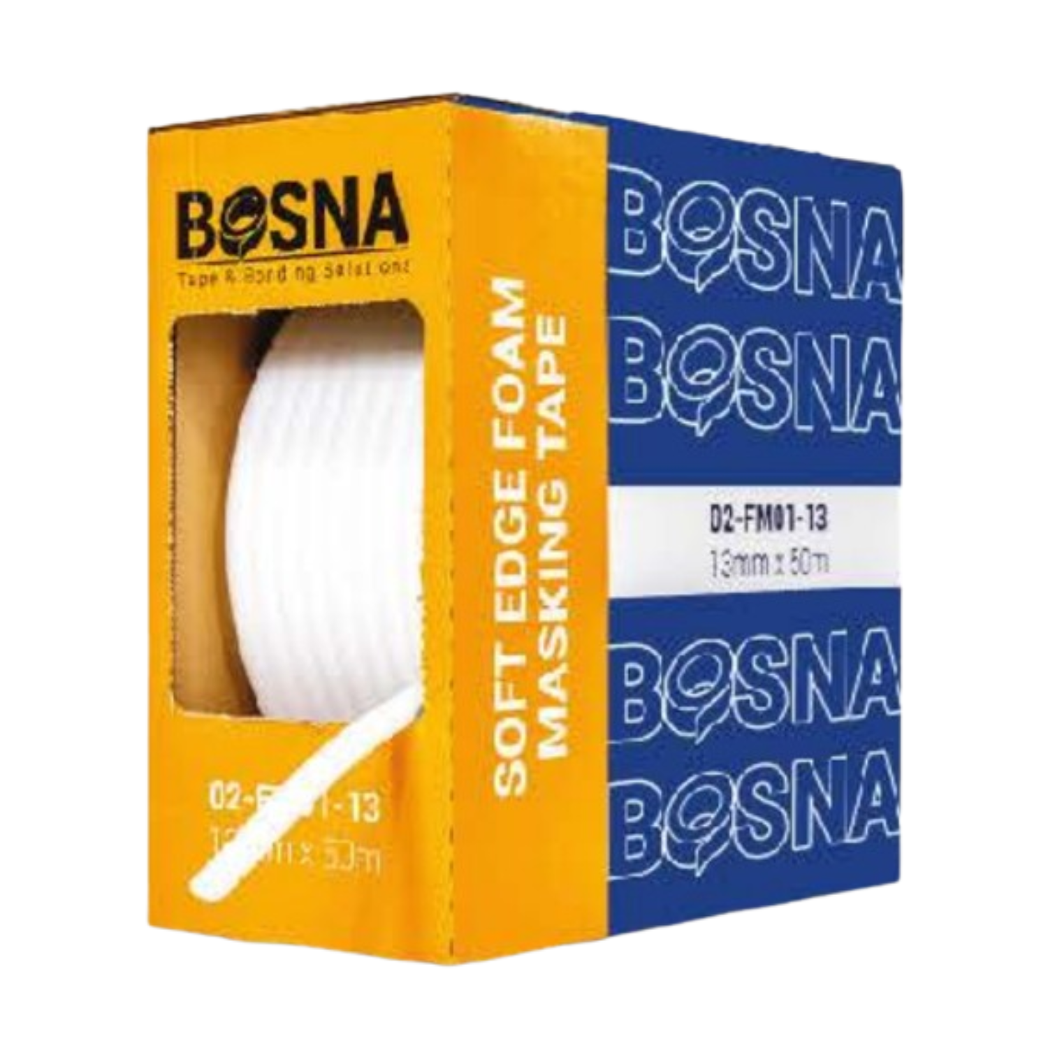 Bosna soft edge foam masking tape 13mm x 50m for automotive and marine painting; flexible, heat-resistant edge sealing and surface protection