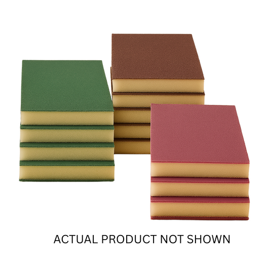 Double-sided automotive sanding pad with fine grit options of 320, 400, and 500, designed for precision sanding in automotive refinishing and surface preparation