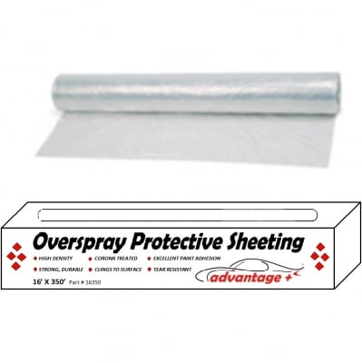 Roll of Advantage 16350 overspray protective sheeting with labeled box