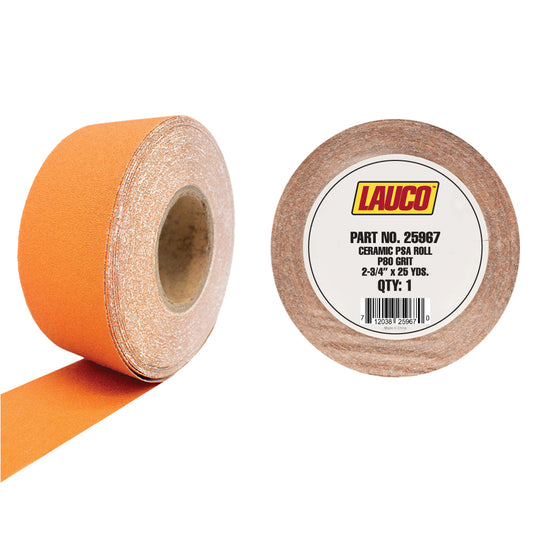 LAUCO 2.75-inch x 25-yard ceramic PSA sanding roll for professional surface preparation.