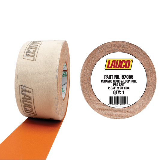 Roll of LAUCO ceramic hook and loop sanding material, 2.75 inches by 25 yards, in 80 grit for heavy-duty surface removal