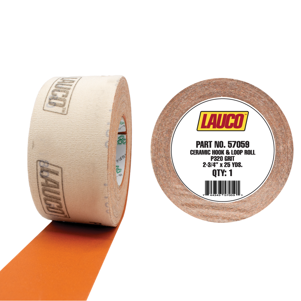 Roll of LAUCO 320 grit ceramic hook and loop sanding material, 2.75 inches wide by 25 yards long, for ultra-fine finishing