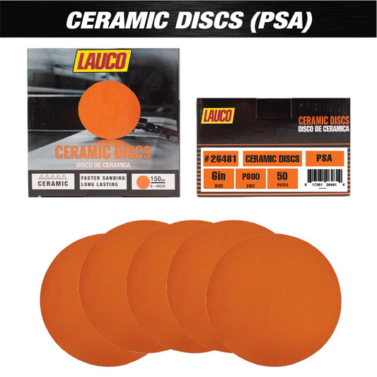 Single LAUCO 6-inch PSA ceramic sanding disc in 800 grit for detailed polishing and ultra-fine finishing