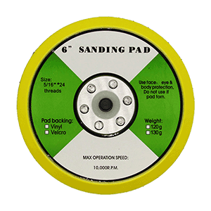 6-inch hook and loop backing pad designed for automotive, woodworking, and industrial applications, ensuring secure attachment and smooth operation for sanding, buffing, and polishing tasks.