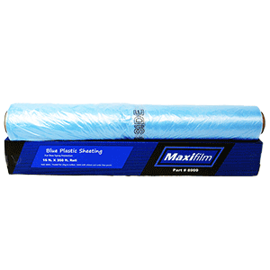 MFB 8999 MAXIFILM Blue Plastic Sheeting, 16 ft x 350 ft roll, designed for automotive, industrial, and painting overspray protection.