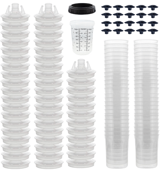 DPC Disposable Paint Cup Kit with liners, lids, filters, and measuring cups – available for automotive and industrial spray painting