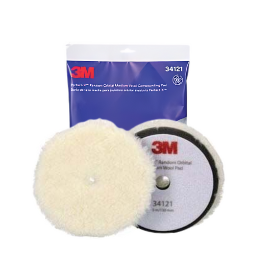 3M 34121 PERFECT IT RANDOM ORBITAL COARSE WOOL COMPOUNDING PAD WHITE EACH 1