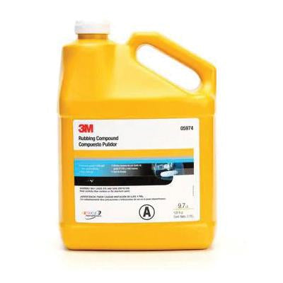 3M 05974 1-gallon rubbing compound formulated to eliminate sanding scratches and oxidation, delivering a smooth, glossy finish on vehicle surfaces.