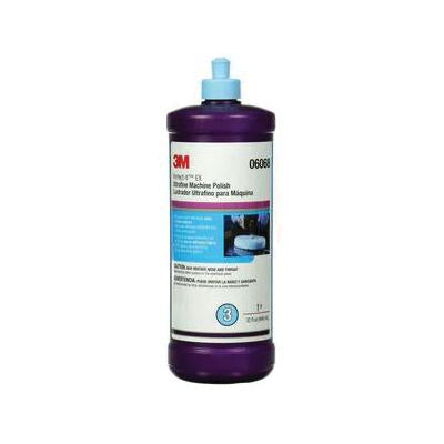 3M 06068 Perfect-It EX Ultrafine Machine Polish, 1-quart bottle, designed for removing ultrafine swirl marks and achieving a high-gloss finish on dark-colored automotive paint surfaces.