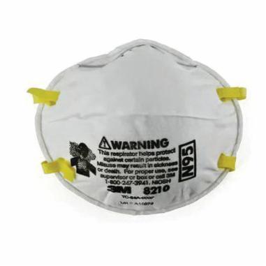 3M 8210 N95 respirator with yellow straps – disposable mask offering NIOSH-approved particulate protection.