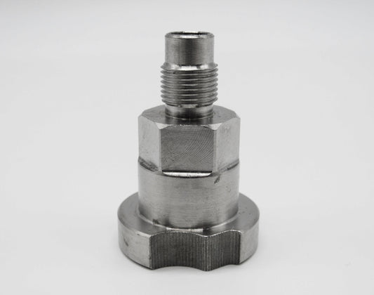 Close-up of PPS spray gun adapter for SATA models – ADP09 with threaded tip