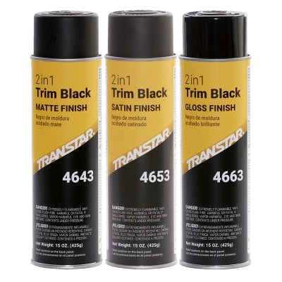 Transtar 4653 2-in-1 Trim Satin Black (20 oz.), a tough, flexible polymer coating designed to restore bumpers and trim to their OEM condition, ensuring smooth application and superior durability.