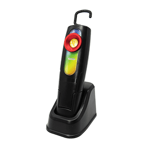 CML9060 handheld color match light on charging base, ideal for automotive paint inspection and detailing work