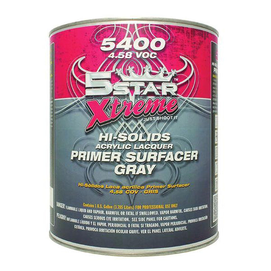 5Star Xtreme 5400 Hi-Solids Acrylic Lacquer Gray Primer Surfacer – 1 Gallon for automotive and industrial refinishing
