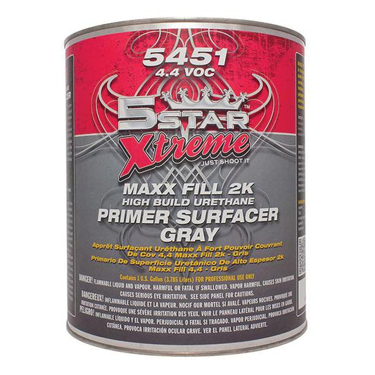 5Star Xtreme 5451 Maxx Fill 2K Urethane Gray Primer Surfacer – 1 Quart can for automotive refinishing