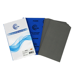 AGUA MAXX 9 Inch x 5.5 Inch Wet Dry 2500 Grit Sandpaper, box of 50 sheets, designed for automotive, woodworking, and industrial ultra-fine surface finishing.