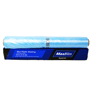 MFB 9032 MAXIFILM Blue Plastic Sheeting, 20 ft x 250 ft roll, designed for automotive, industrial, and painting overspray protection.