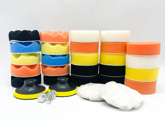 PPS1690 3" Buffing Compounds Kit, a complete 30-piece set designed for high-performance polishing, cutting, and refining finishes, ensuring optimal compound application for superior restoration.