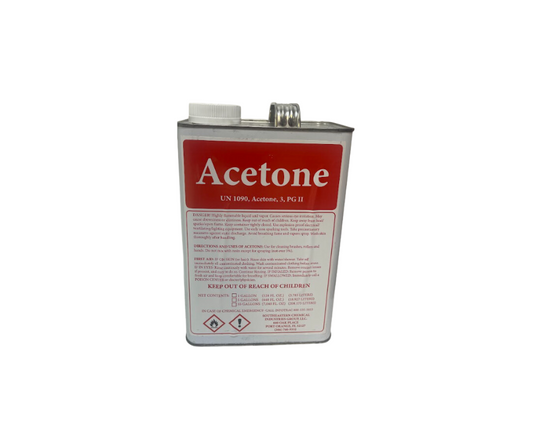 One-gallon metal can of acetone with red and white label