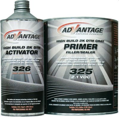 Advantage 326 activator and 325 primer cans for automotive refinishing