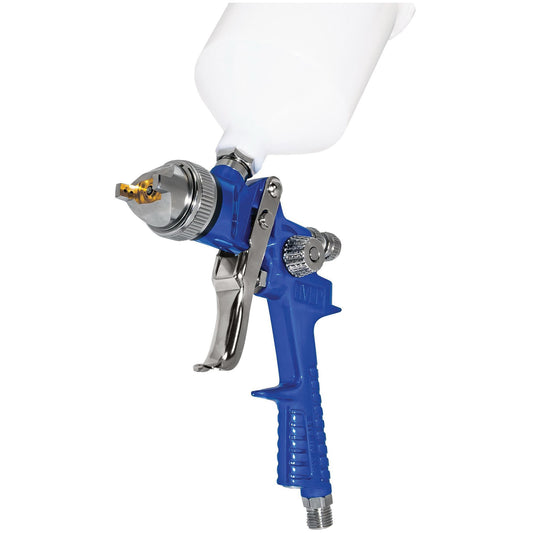 AES 507 14 HVLP spray gun with 1ll4 mm nozzle and cup blue handle gravity feed paint sprayer