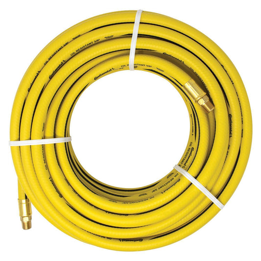 AES 7368 50-foot yellow 3ll8 in inner diameter air hose with brass fittings and reinforced double-braid construction