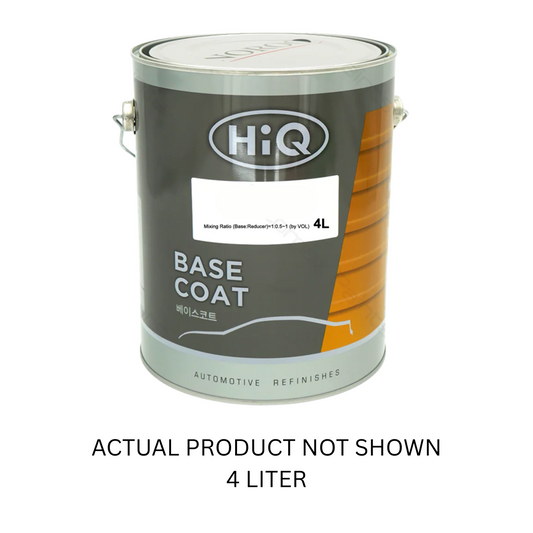 4-liter container of BC-9000 Silver HiQ Base Coat, designed for automotive refinishing and professional-grade applications, requiring a clear coat for added protection and gloss.