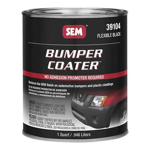 SEM 39104 Flexible Bumper Coater (1 Quart, Black), a high-performance refinishing solution designed to restore the OEM finish on automotive bumpers and plastic cladding, ensuring excellent adhesion, durability, and flexibility.