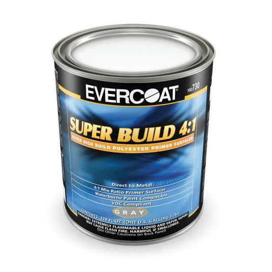 Evercoat Super Build 4:1 Ultra High Build Polyester Primer Surfacer, a high-performance two-component primer designed for exceptional filling capabilities and superior adhesion, ensuring smooth application and long-lasting protection.