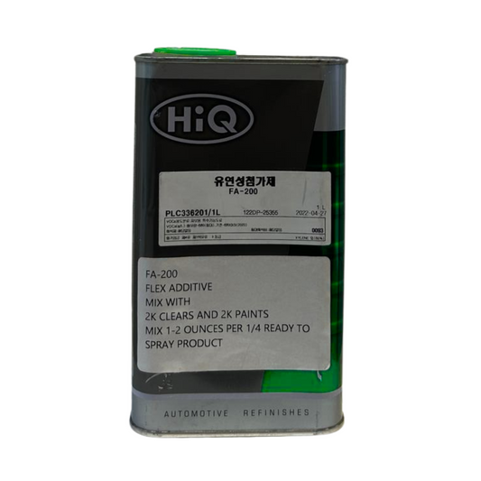 HI-FA-200 Flex Additive (1 Quart), designed for automotive refinishing applications, ensuring enhanced flexibility, impact resistance, and superior adhesion when mixed with acrylic lacquer, enamel, and polyurethane coatings.