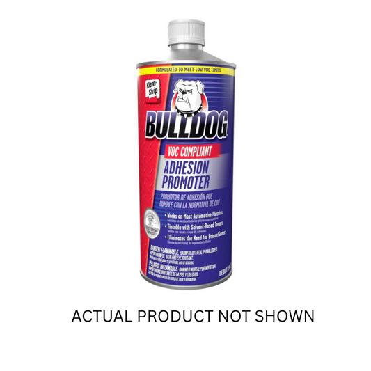 Klean-Strip Bulldog Adhesion Promoter 15 oz aerosol can, labeled low VOC compliant in light yellow for flexible and rigid automotive surfaces