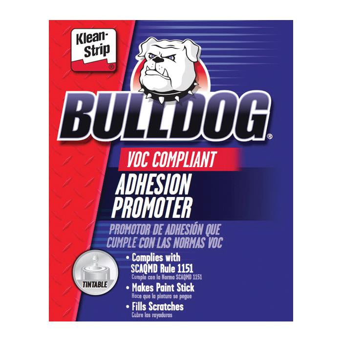 Label of KS GTPO126 Klean-Strip Bulldog Adhesion Promoter and Sealer in 1-gallon size, VOC compliant, for improving paint adhesion and filling scratches on automotive surfaces
