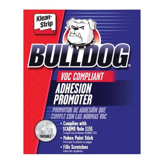 Label of KS GTPO126 Klean-Strip Bulldog Adhesion Promoter and Sealer in 1-gallon size, VOC compliant, for improving paint adhesion and filling scratches on automotive surfaces