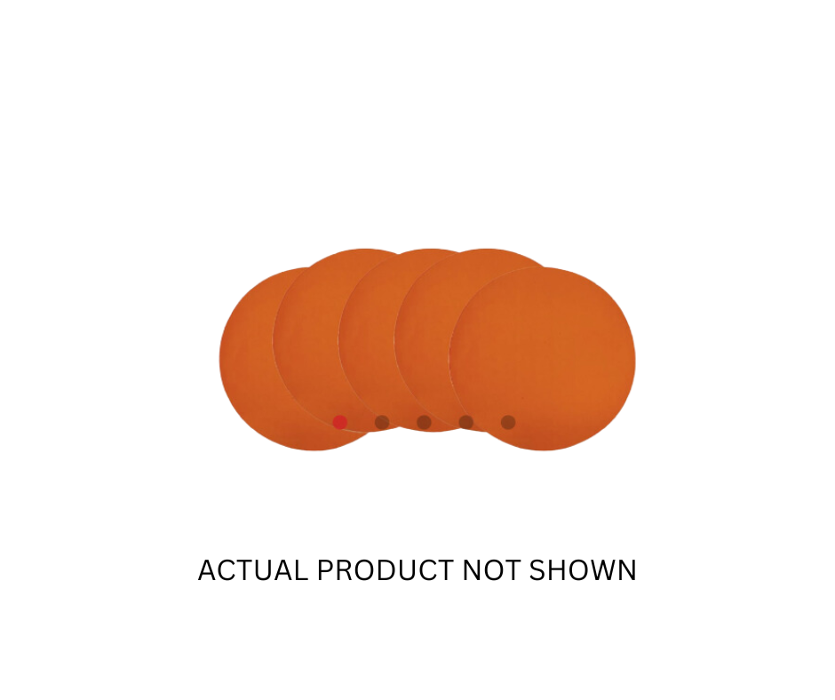 Each orange LAUCO 6-inch ceramic PSA sanding discs, 220 grit, displayed with packaging and individual discs.