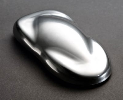 A sample panel coated with House of Kolor MC00-C01 Mirror Reflective Basecoat, showing a chrome-like mirror finish ideal for automotive and custom paint applications.