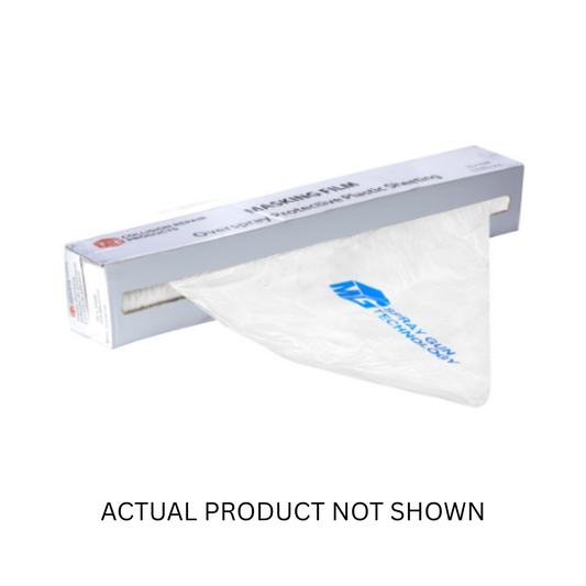 MGD-16X350/10 Masking Film, a chemically treated, high-density polyethylene (HDPE) film designed for efficient paint overspray protection and surface masking, ensuring strong adhesion and tear resistance.