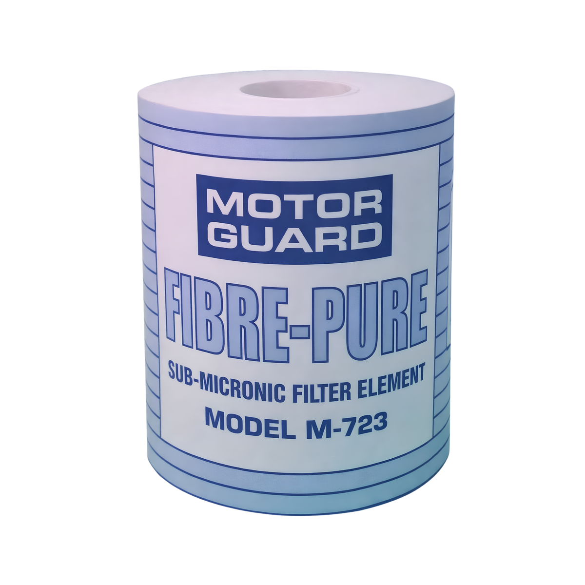 A roll of Motor Guard Fibre-Pure sub-micronic filter element, model M-723, shown on a plain white background.