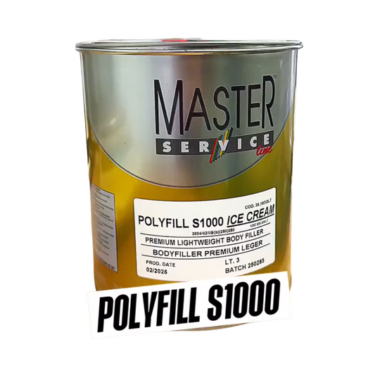MST.35-197 Polyfil S1000 Ice Cream Bondo, lightweight polyester body filler for automotive and marine surface repairs.