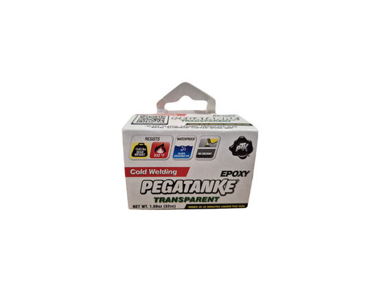 PEGATANKE Epoxy Transparent – high-performance cold welding adhesive in a 1.48 OZ container, designed for invisible bonding on metal, plastic, wood, and glass.