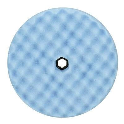 3M 05708 Perfect-It 8-inch blue double-sided ultrafine foam polishing pad featuring a waffle face and Quick Connect design for eliminating swirl marks on painted surfaces.